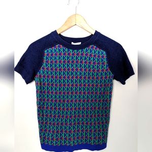 Club Monaco Geometric Pattern Short Sleeve Sweater